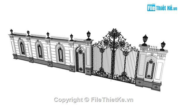 Sketchup cổng rào,cổng rào,cổng tường rào,chi tiết cổ,BT cổ điển,cổ điển